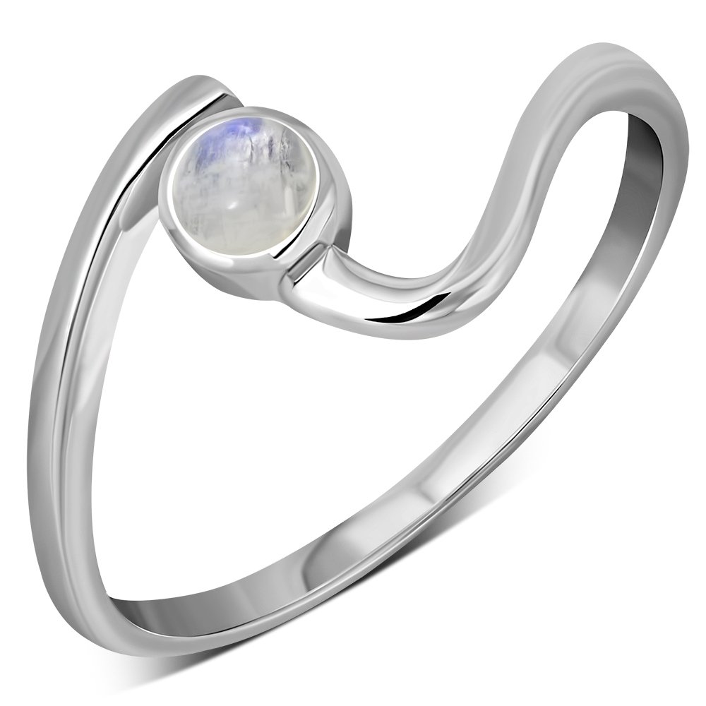 Rainbow Moonstone Twisted Silver Ring, r74